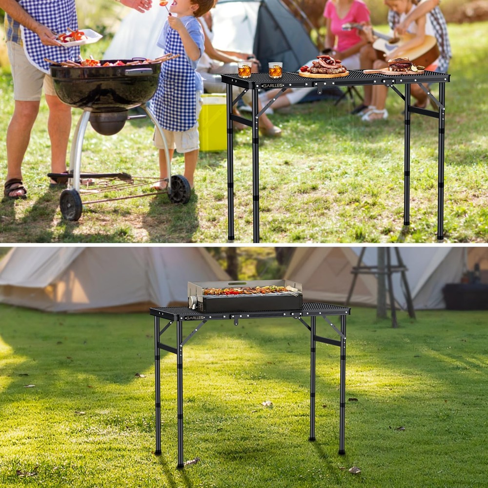 Folding Grill Table Max Capacity 66lbs, 3 Adjustable Height Portable Folding ...