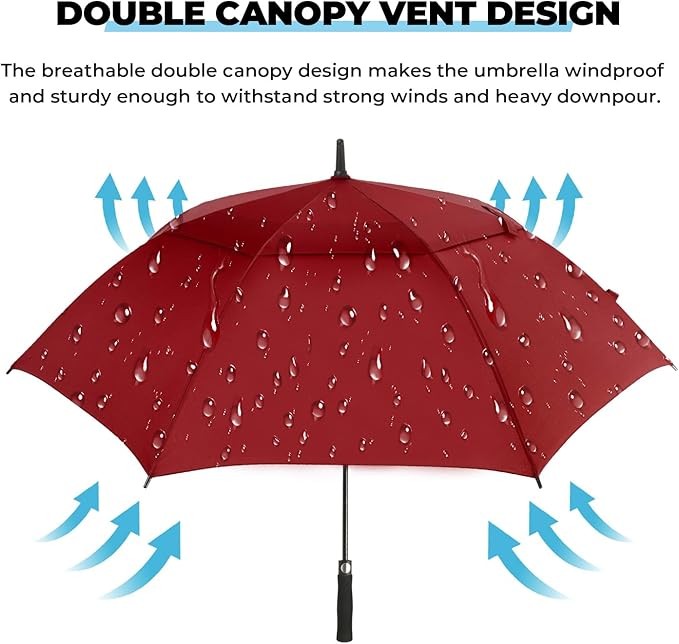 Automatic Open Golf Umbrella, 54/62/68/72 inch Extra Large Oversize Double Ca...