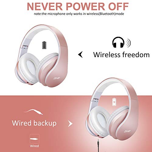 Bluetooth Headphones Over-Ear, Foldable Wireless and Wired Stereo Headset Rose
