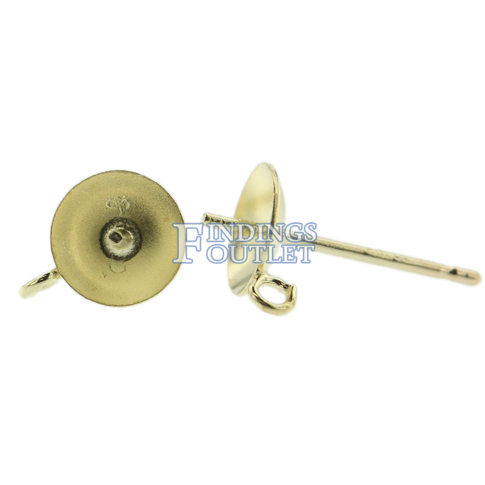 14k Yellow Gold Pearl Cup Stud Earring Mounting Setting Push Back Post With Ring