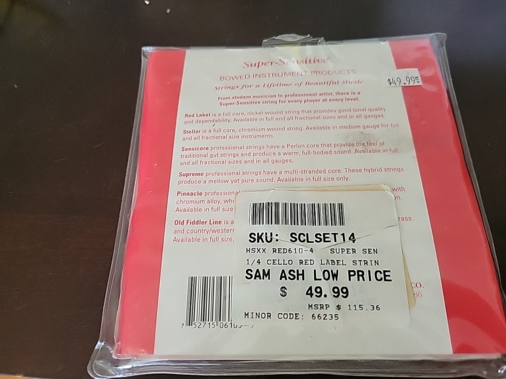 Super-Senstive 1/4 size cello set NOS