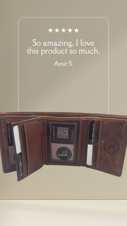 Leatherboss Mens RFID Blocking Hunter Leather Credit Card ID Trifold Wallet