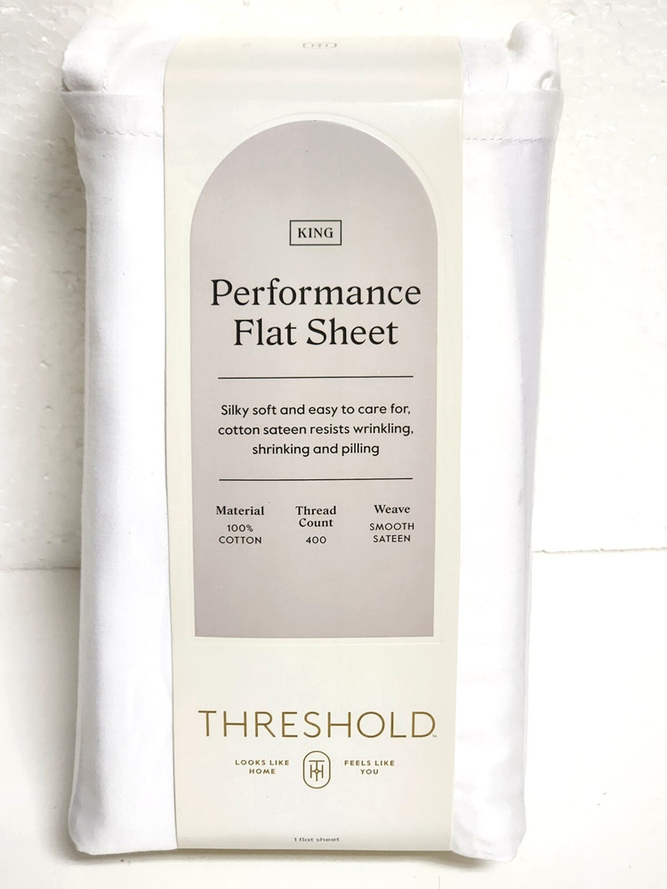 Threshold King Size 400 Thread Count Performance Flat Sheet - White
