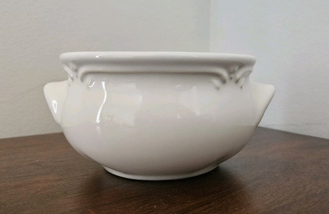 Pfaltzgraff Filigree Open Onion Soup Bowl w/ tab handles; 5 1/8" d x 3" t; U S A