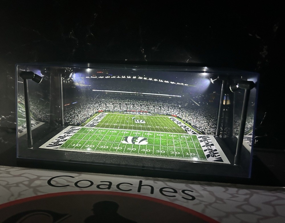 Cincinnati Bengals Custom 2 Mini Helmet display case w/ LED lights -White