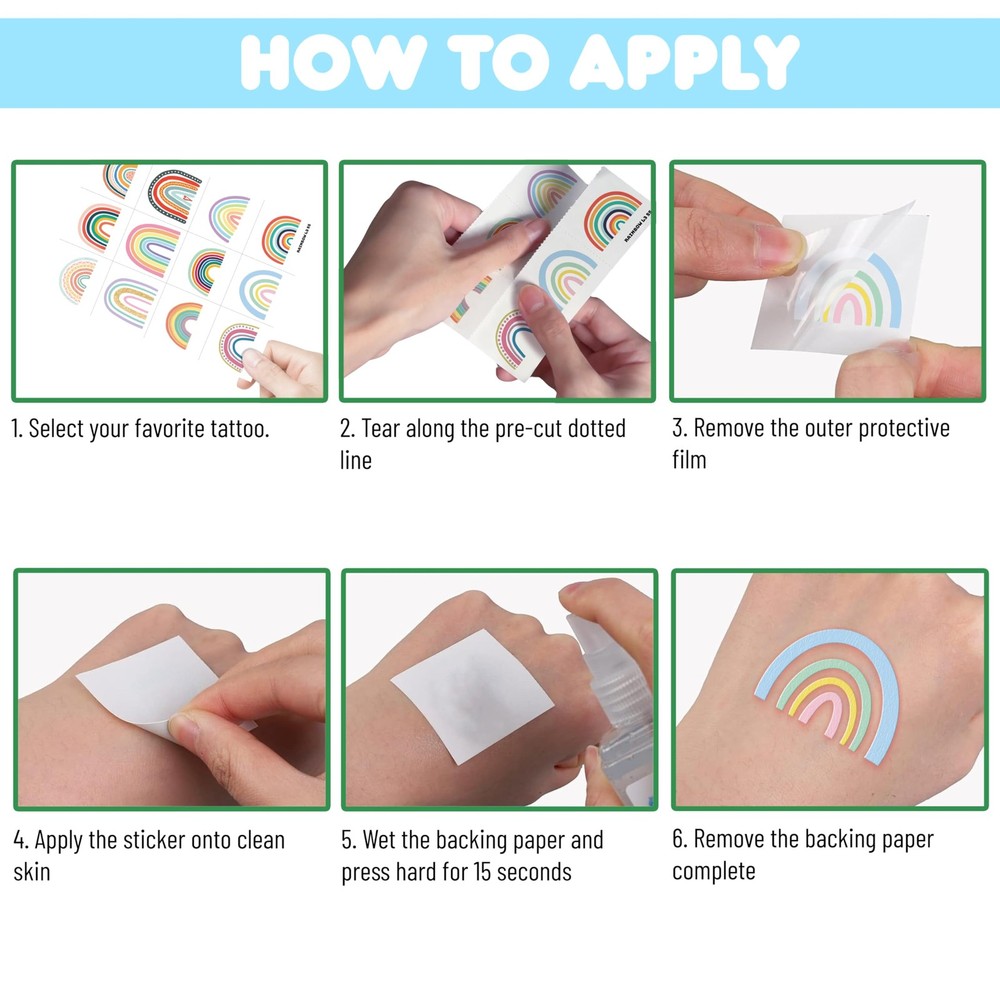 60 PCS Pastel Rainbow Pre-Cut Temporary Tattoos Sticker Medium, Multicolor