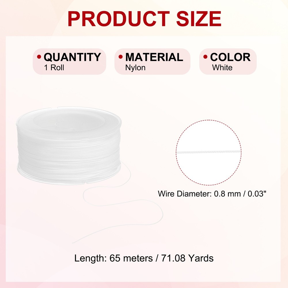 0.03 Inch x 71 Yards Nylon String Bracelet String Braided Nylon Thread White
