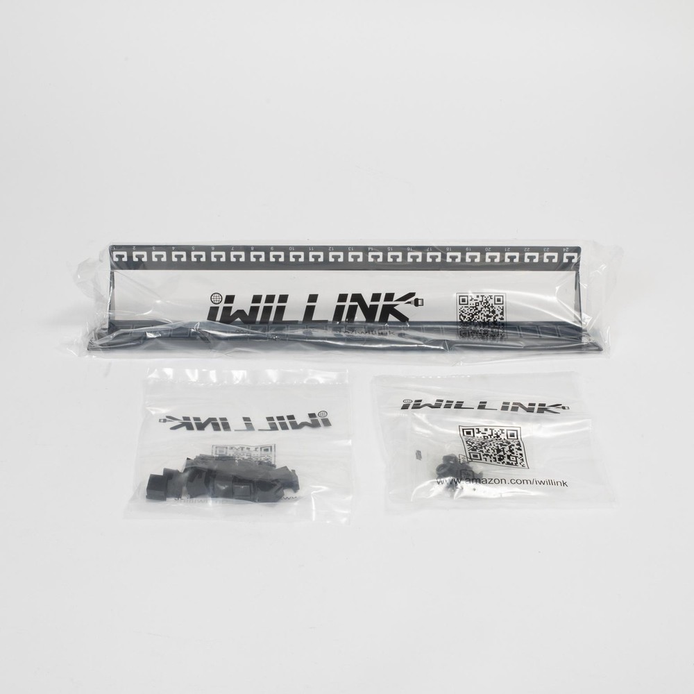 IWillink 24 Port Patch Panel Black Rackmount Network Ethernet Cable Caps Kit