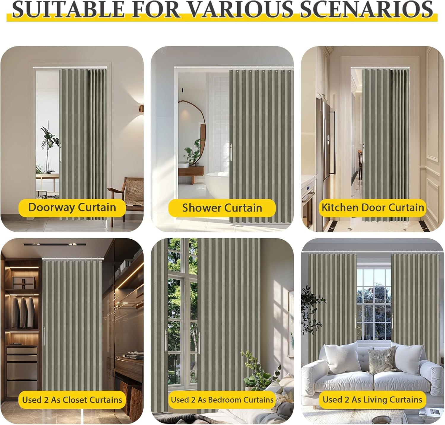 100% Blackout Accordion Door Magnetic Door Curtain Folding Closet Doors C