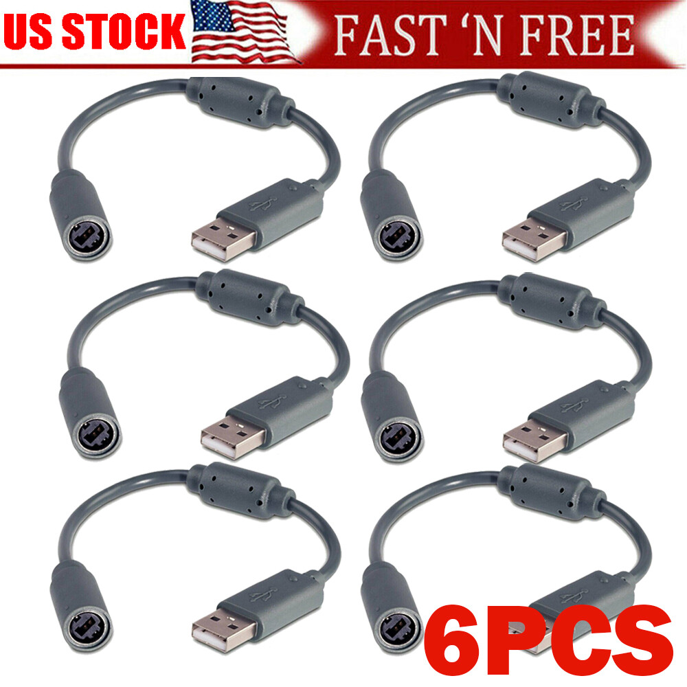 6PCS USB Breakaway Dongle Cable Cord Adapter For Xbox 360 PC Wired Controller