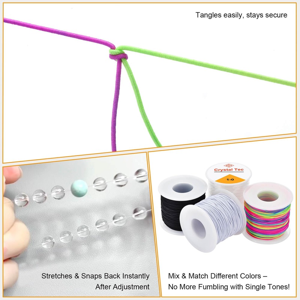 Stretchy Bracelet String Kit(4 Rolls Transparent，rainbow，black and White