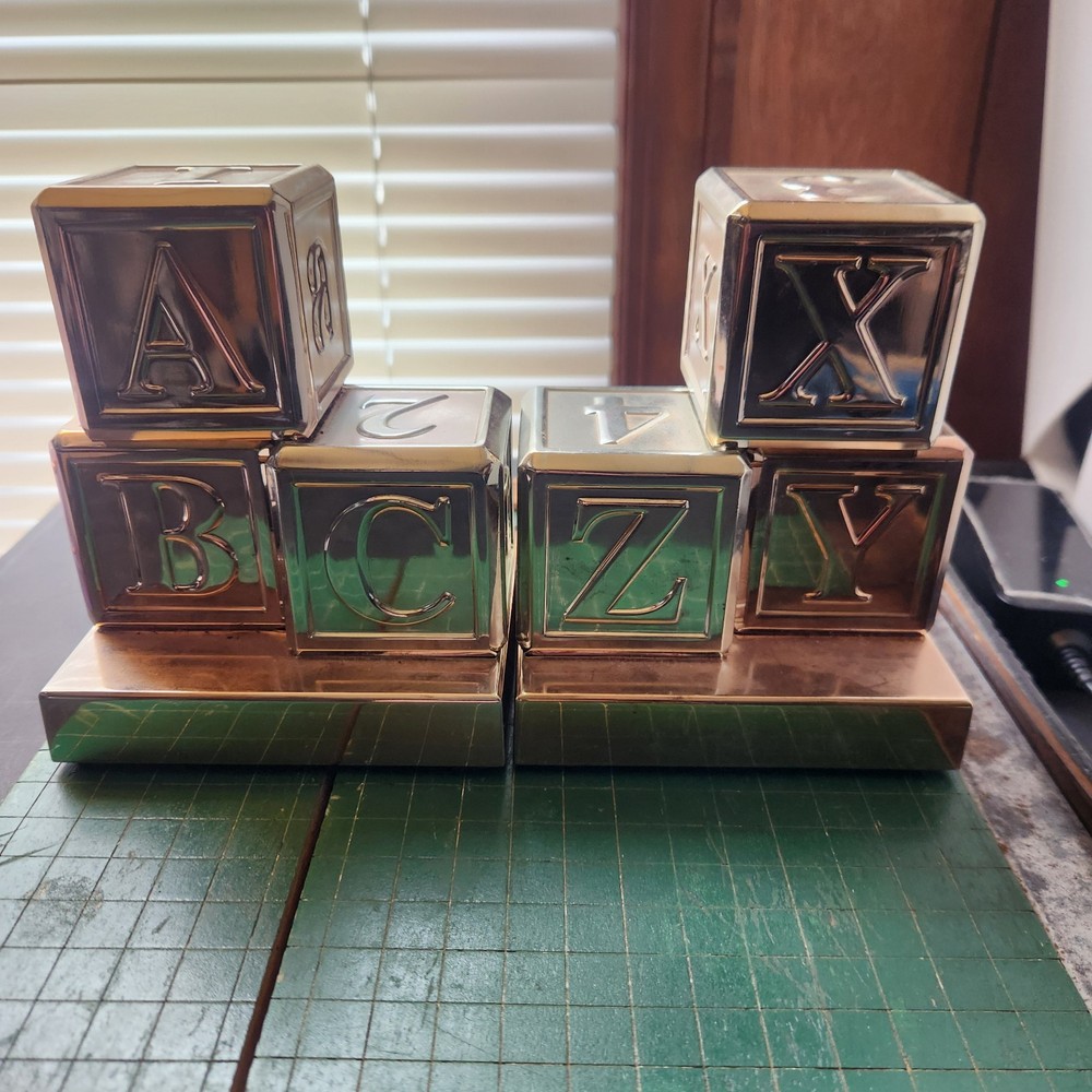 Red Envelope Silver Plated Baby ABC Block Bookends Pre Engraved One Side