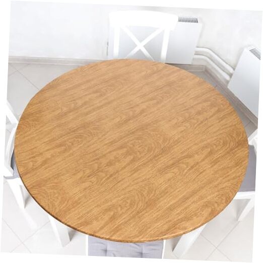 Wood Grain Round Tablecloth Elastic Edge Elastic Plastic Tablecloth Flannel