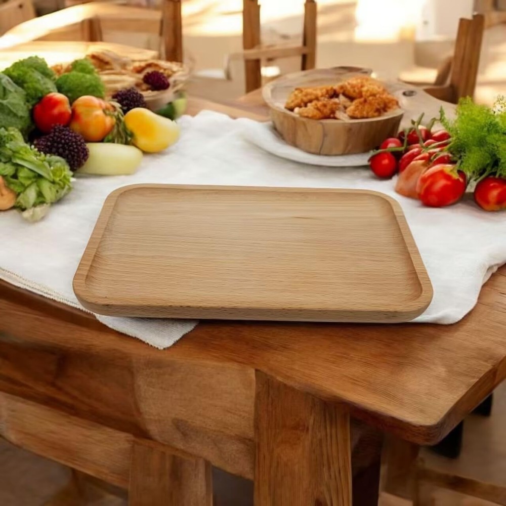 2 Pack Solid Wood Serving Platters Trays Natural Edge Rectangular 10x7 Inch