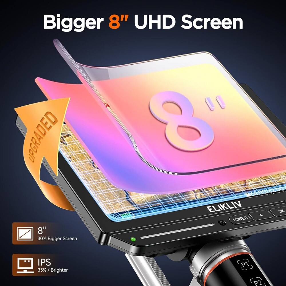 Elikliv 8" 2000X Digital Microscope Welding 4K ultra-HD Coin Microscope Autofocu