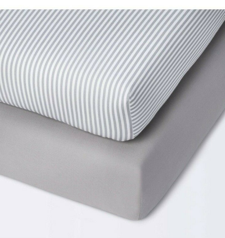 Cloud Island 2-pack Mini Crib Fitted Sheets gray white cotton *FOR MINI CRIB*
