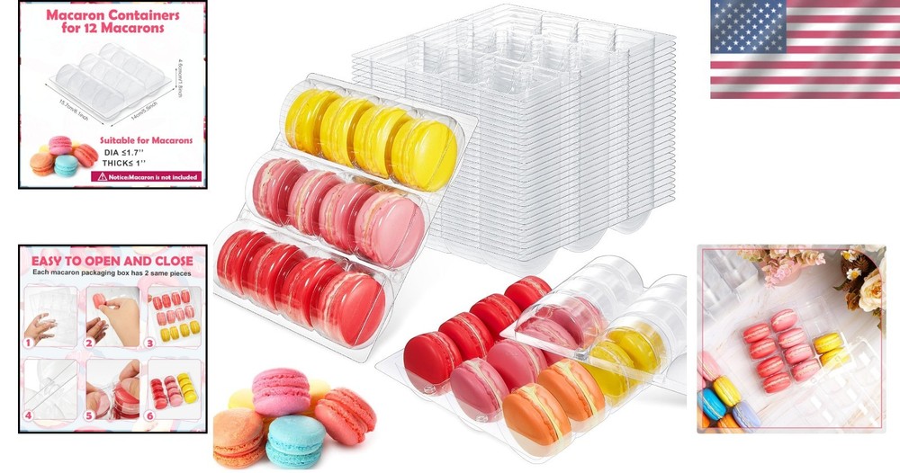 Durable Macaron Boxes - 12 Clear Containers for Seamless Storage & Display