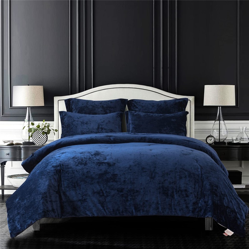 Distressed Velvet Comforter Set, Distressed Velvet Face and Brushed Solid Mic...