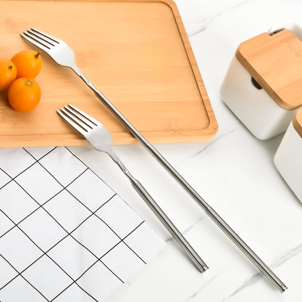 【2 PCS】Extendable Fork for Jokes, Expandable Forks, Silver