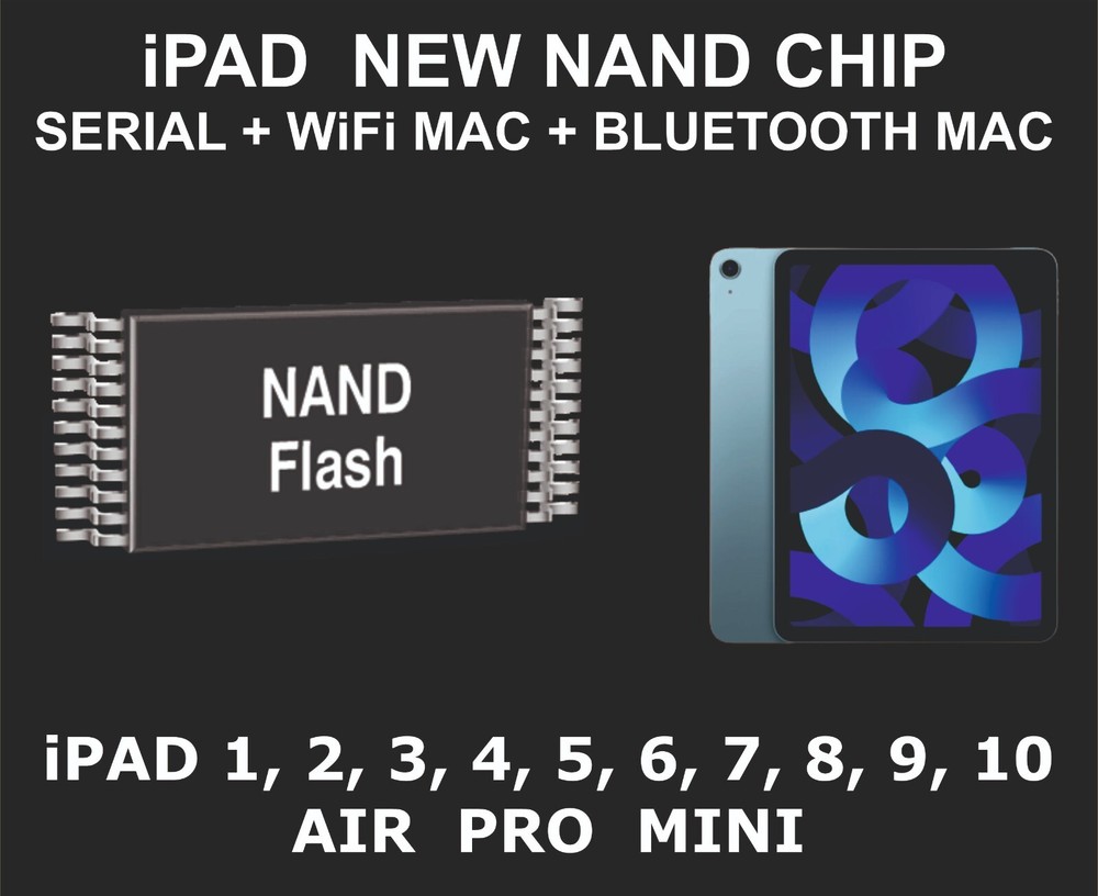 New Nand Chip Data, Serial Number, WiFi Mac, Bluetooth Mac, For iPad