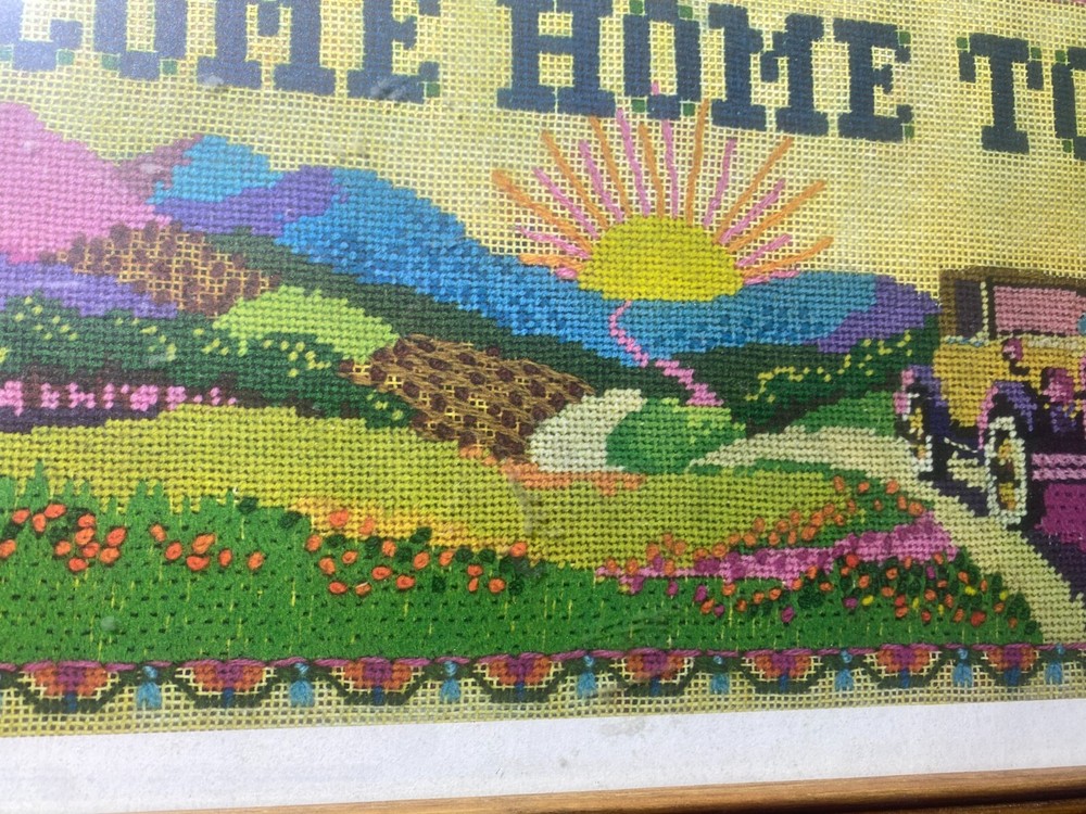Vintage Needlepoint "Come Home To Ford" - Framed