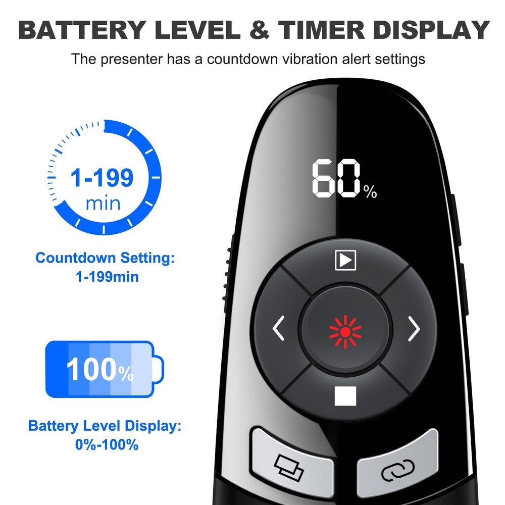 USB Type C Wireless Presentation Clicker Remote Pointer Timer Display for Mac