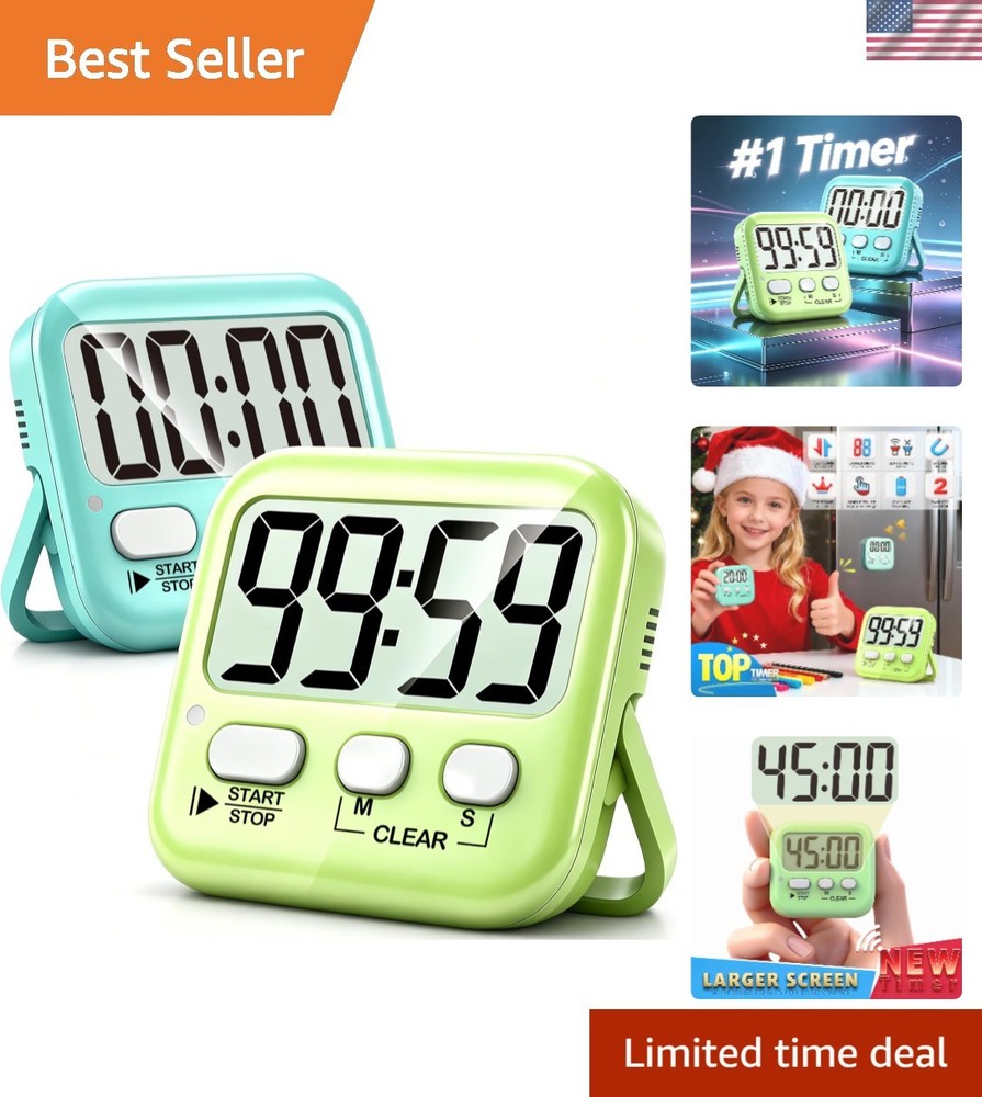 Digital Countdown Timer Set for Kids & Cooking - Loud/Silent Mode + Batteries