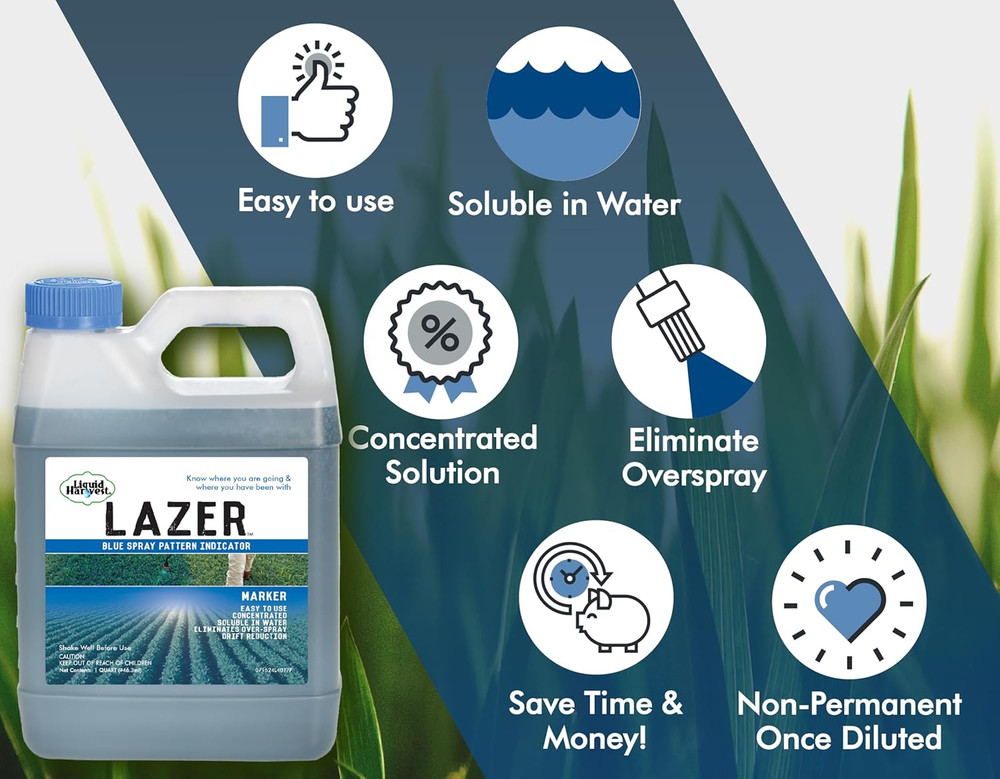Lazer Blue - 32 Ounces - Concentrated Spray Pattern Indicator - Perfect Weed/ Fe