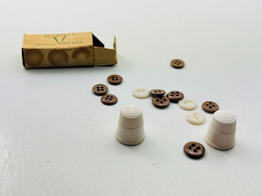 WWII U.S. Military Sewing Kit – Wooden Thread Spools, Buttons, Thimbles, Needles