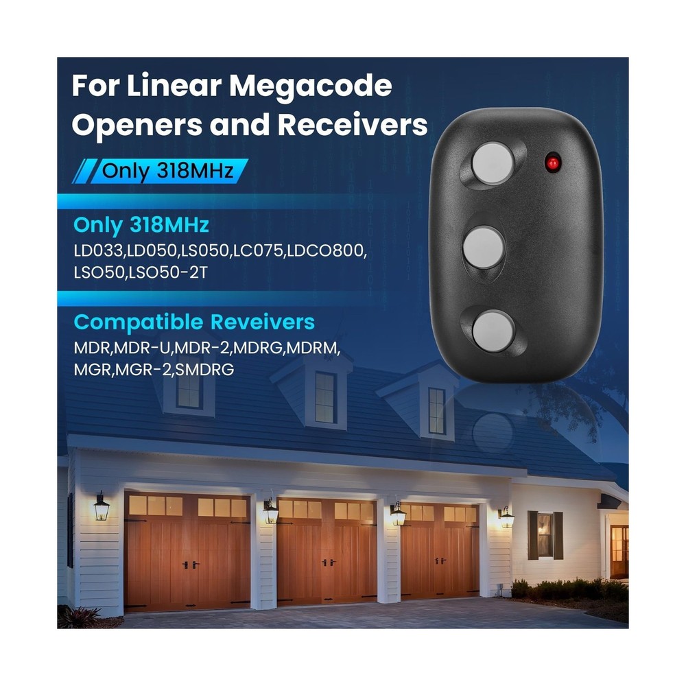 2pcs MCT-3 for Linear Garage Door Remote,318 Mhz Megacode - Rolling Code Tech...
