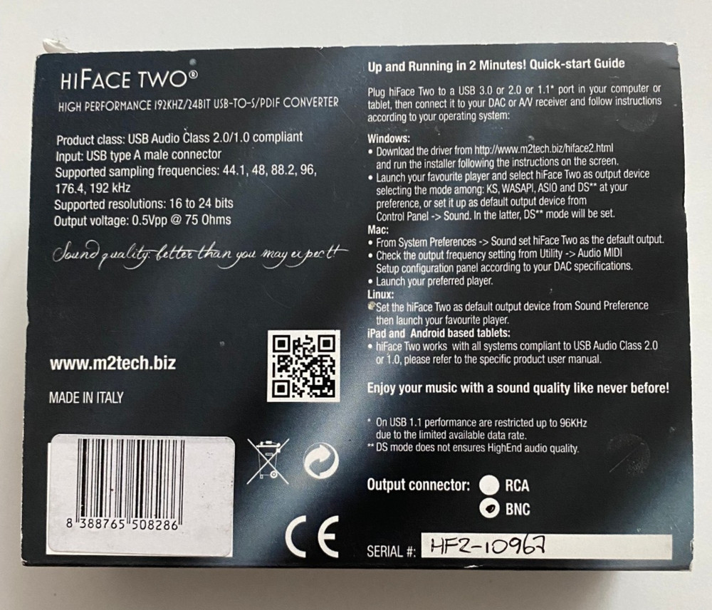 M2Tech HiFace Two BNC USB to BNC Adpater