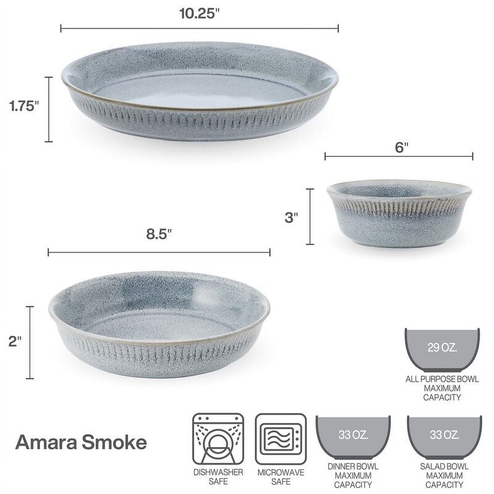 Pfaltzgraff Amara 6 Piece Stoneware Dinnerware Bowl Set Gray