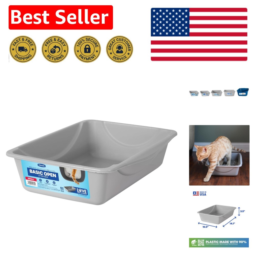 Eco-Friendly Small Cat Litter Box with Wide Base - Blue Mesa & Mouse Gray