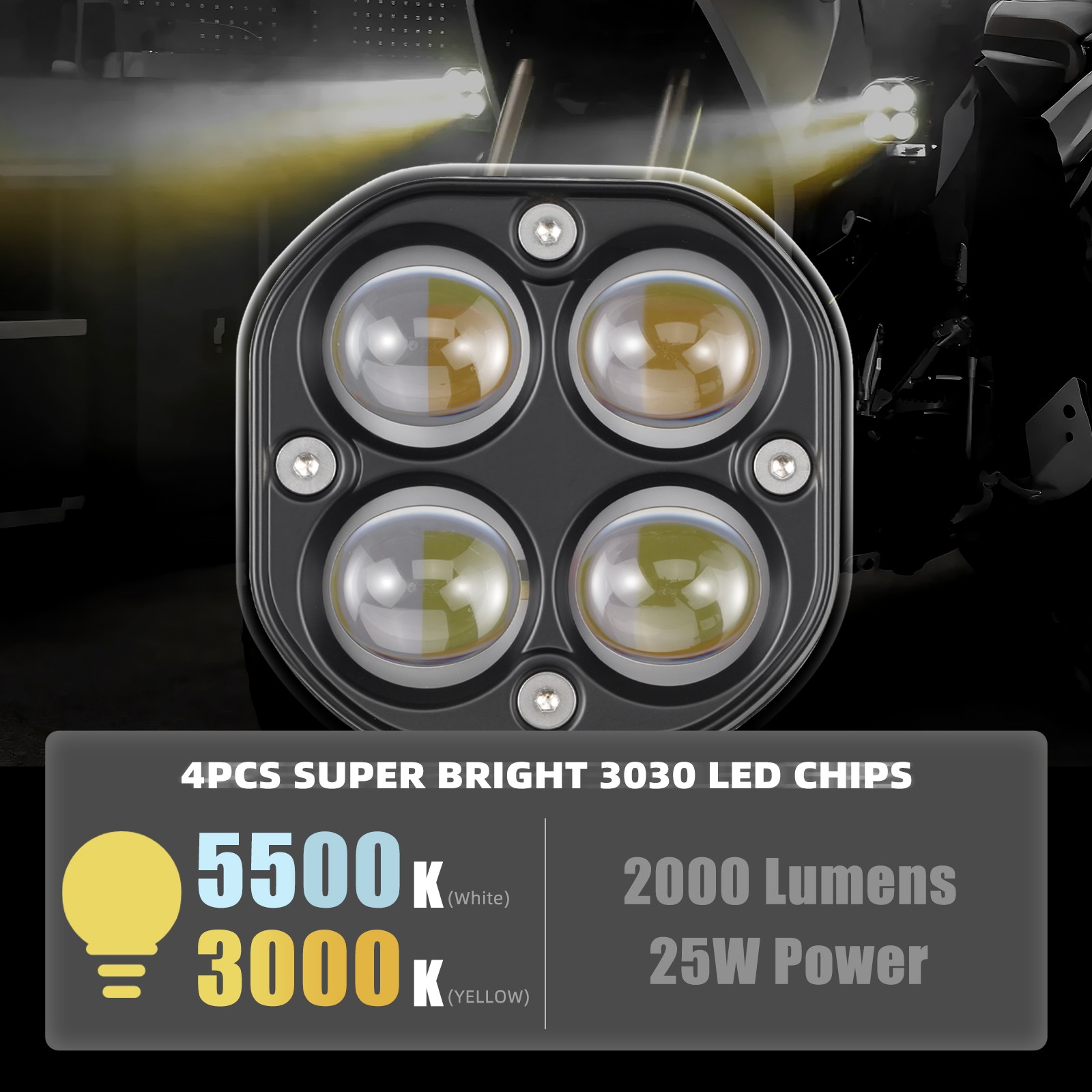 1" Front Bumper Spot LED Work Light Pods For Yamaha Tenere 700 XTZ700 2019-2024