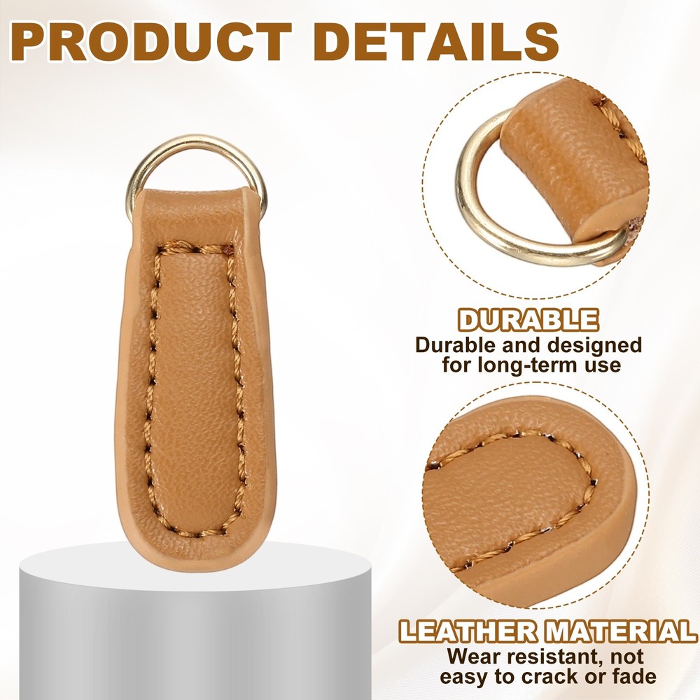 4Pcs Leather Zipper Pull, 1.61 Inch Cowhide Leather Zip Puller(Khaki)