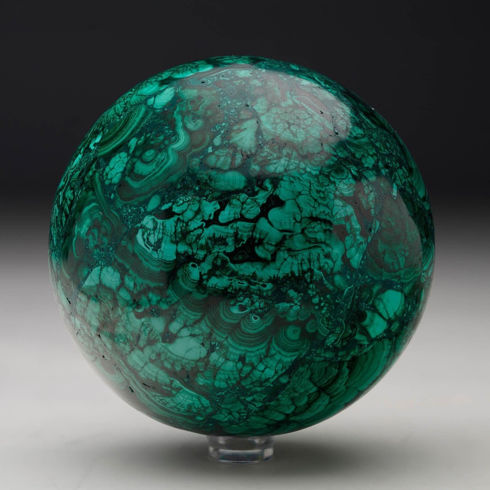 Hand-Polished Solid 3.5" Diameter Malachite Sphere // Ver. I