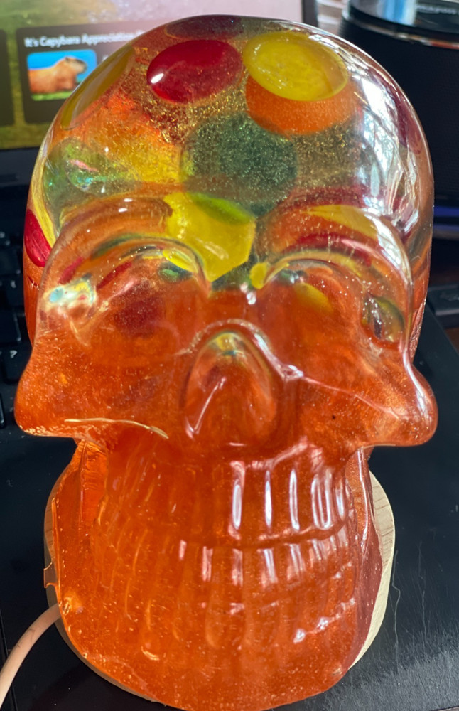 Rainbow Brain Resin Skull Extra Large Includes USB lighted base Handcrafted New
