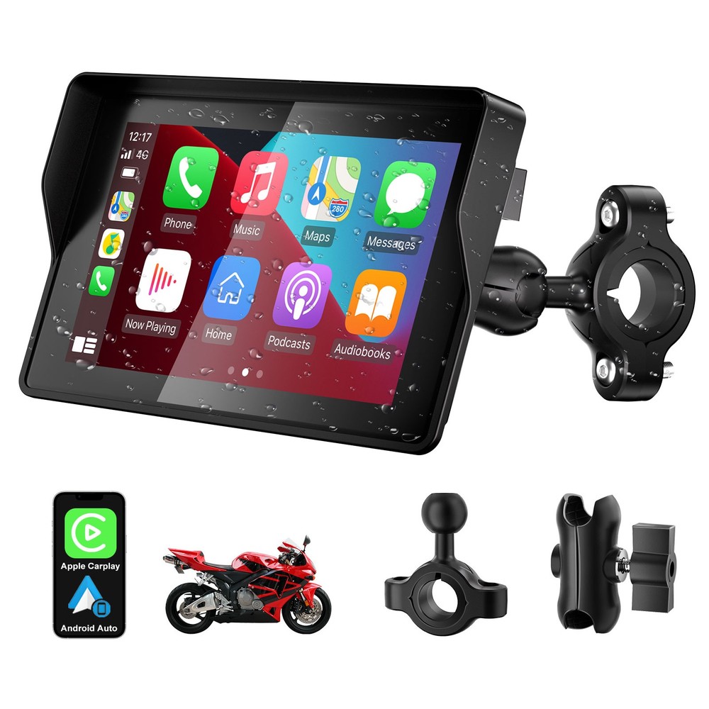 5" Motorcycle Carplay Screen Stereo Bluetooth Wireless Apple CarPlay AndroidAuto