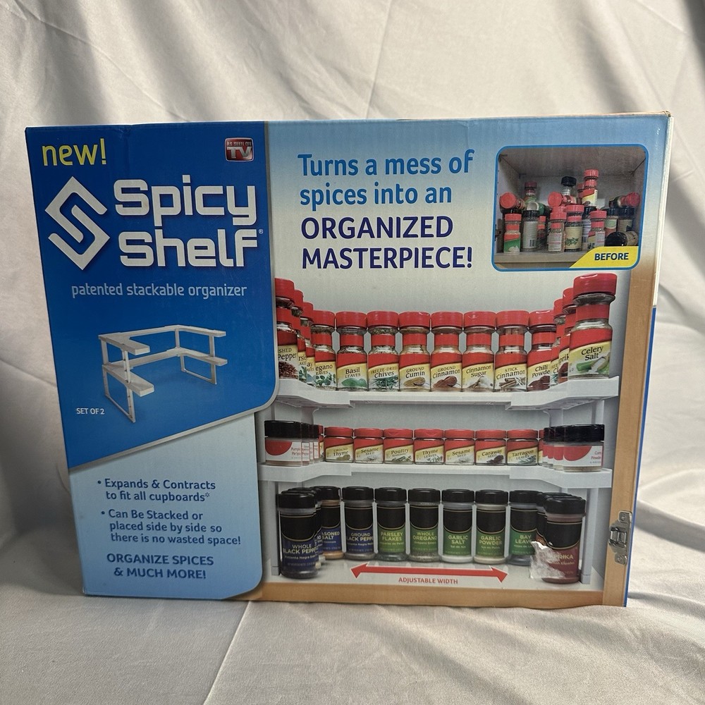 Spicy Shelf Organizer Adjustable Stackable New 64 Jar Capacity Open Box