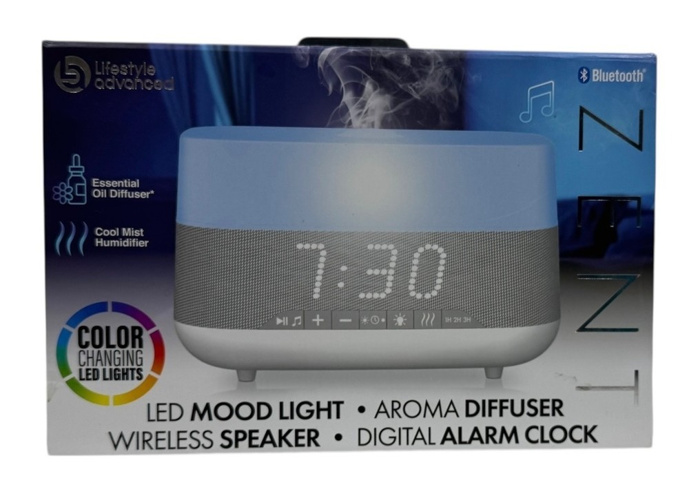 Zent LED Mood Light Aroma Oil Diffuser Wireless Speaker Digital Alarm Clock