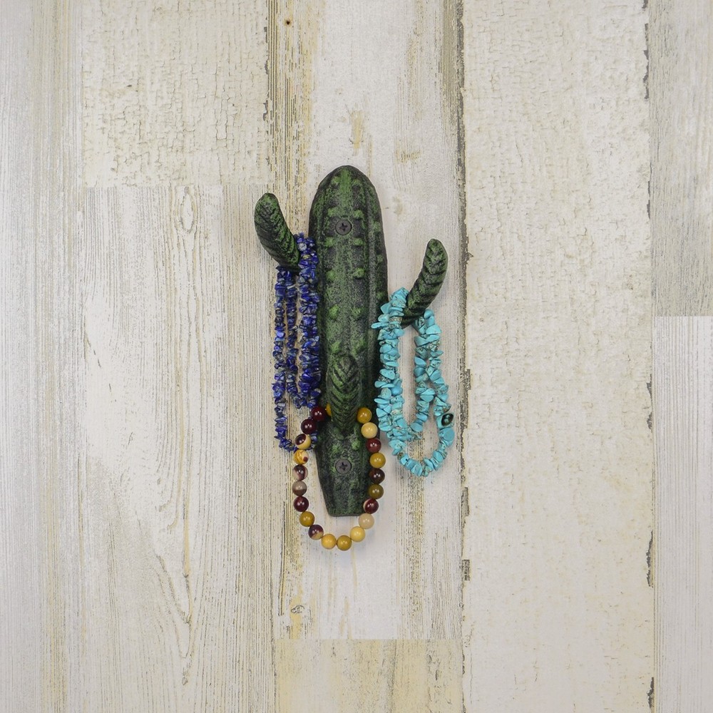 Green Cactus Wall Mount Hook Coat Hat Rack Storage Hanger Rustic Boho Home Decor