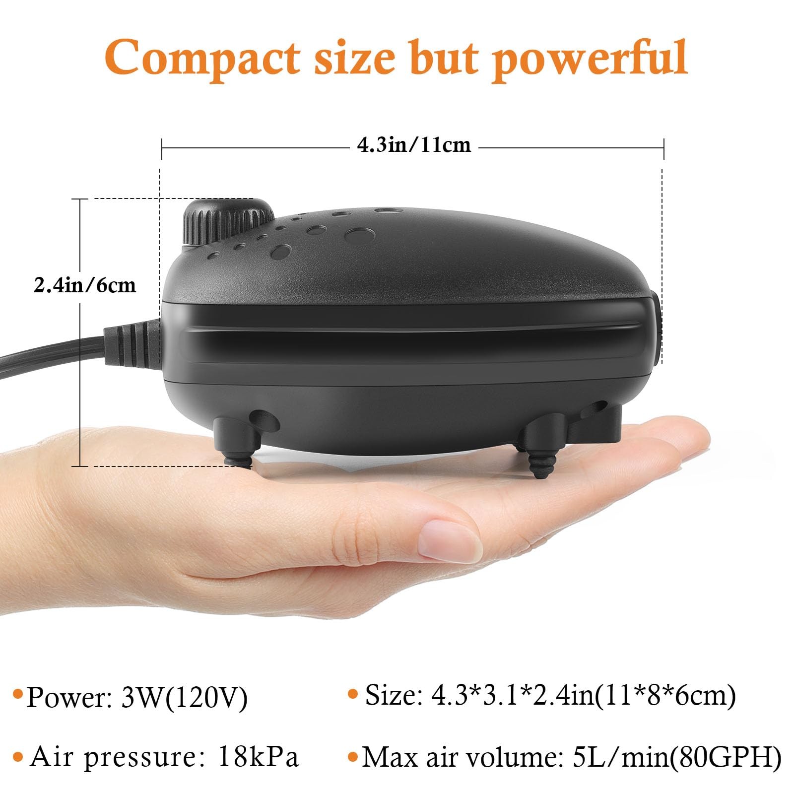 3W 80GPH Adjustable Aquarium Air Pump, Upgrade Quiet Oxygen Pump, Powerful Ai...
