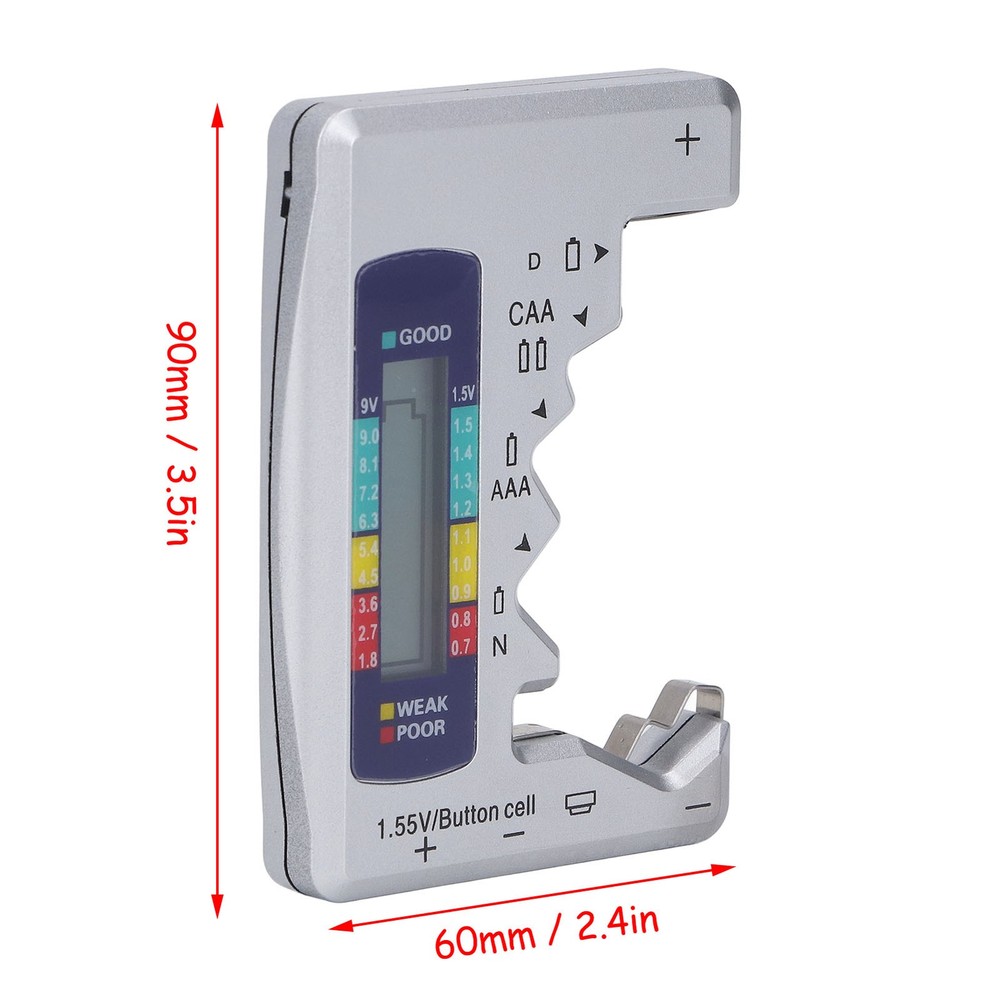 Digital Battery Tester LCD Screen Button Cell Battery Checker Silver