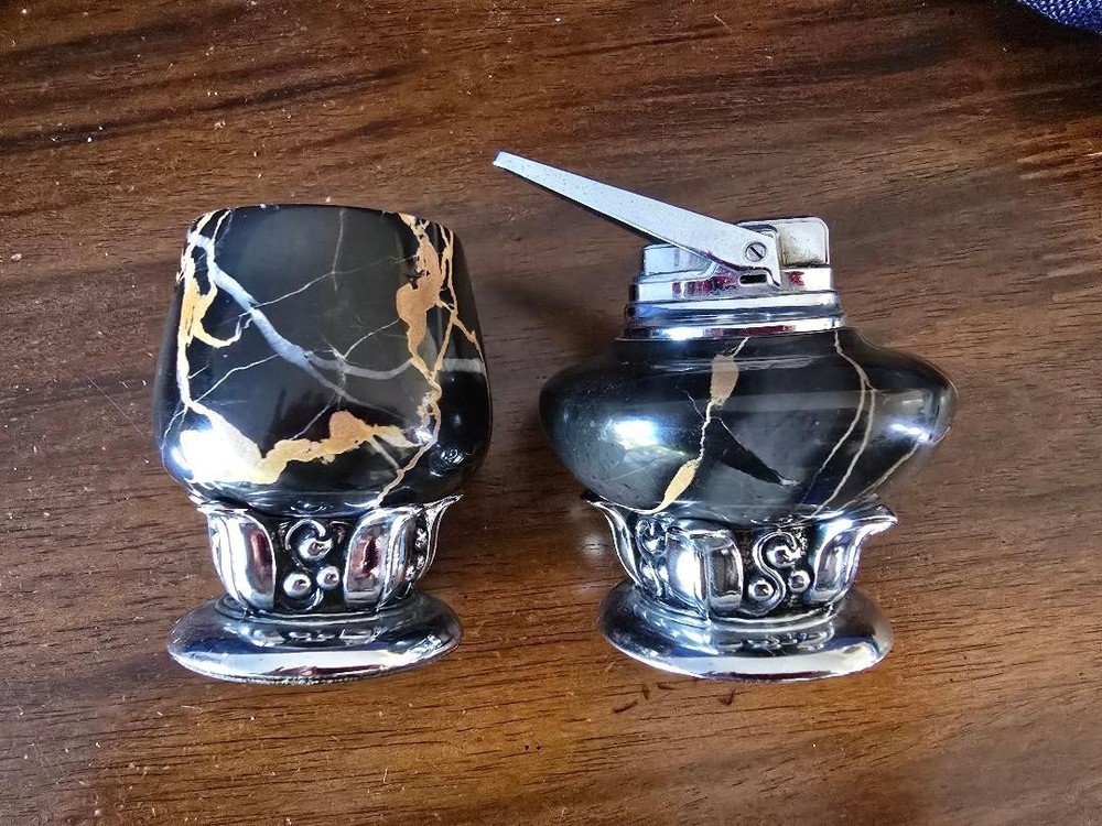 Ronson Nordic marble lighter and cigarette holder