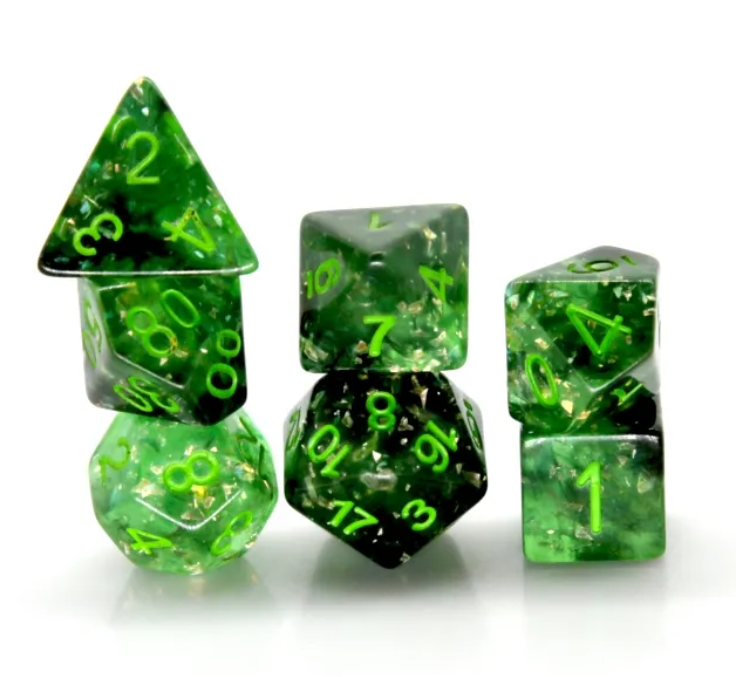 Gleaming Green 7 Dice Set Poly RPG DnD Dungeons Dragons AD&D Pathfinder d20