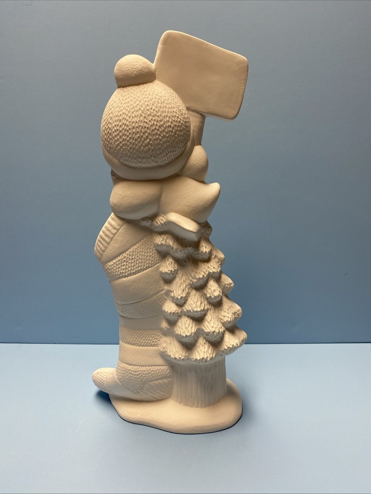 Ceramic Bisque Tree Climbing Penguin with Stocking Ready to Paint