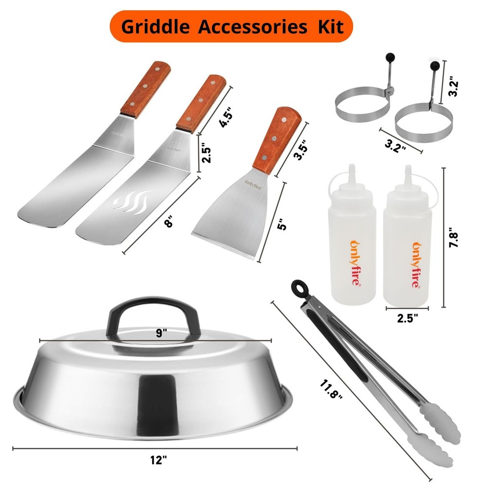 Onlyfire Griddle Accessories Kit, 9PCS Flat Top Grill 9pcs, silver