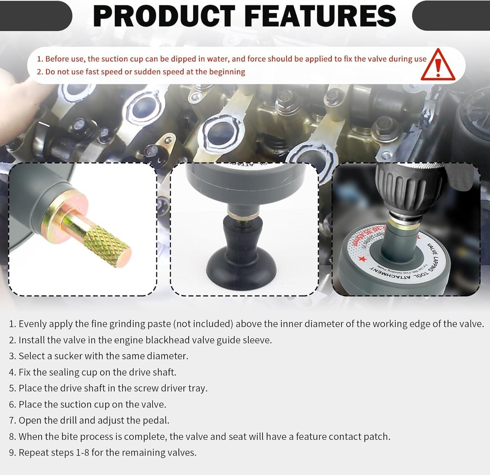 Valve Lapping Tool Kit with 5 Suction Cup Adapters,Durable Kit...
