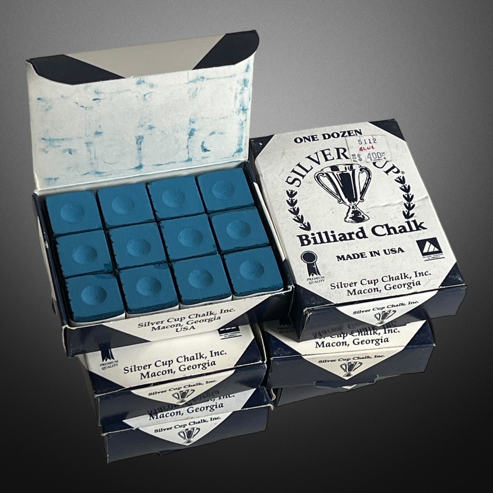 6 One Dozen Boxes Blue  Silver Cup Pool Cue Stick Chalk Cubes - 72 Cubes