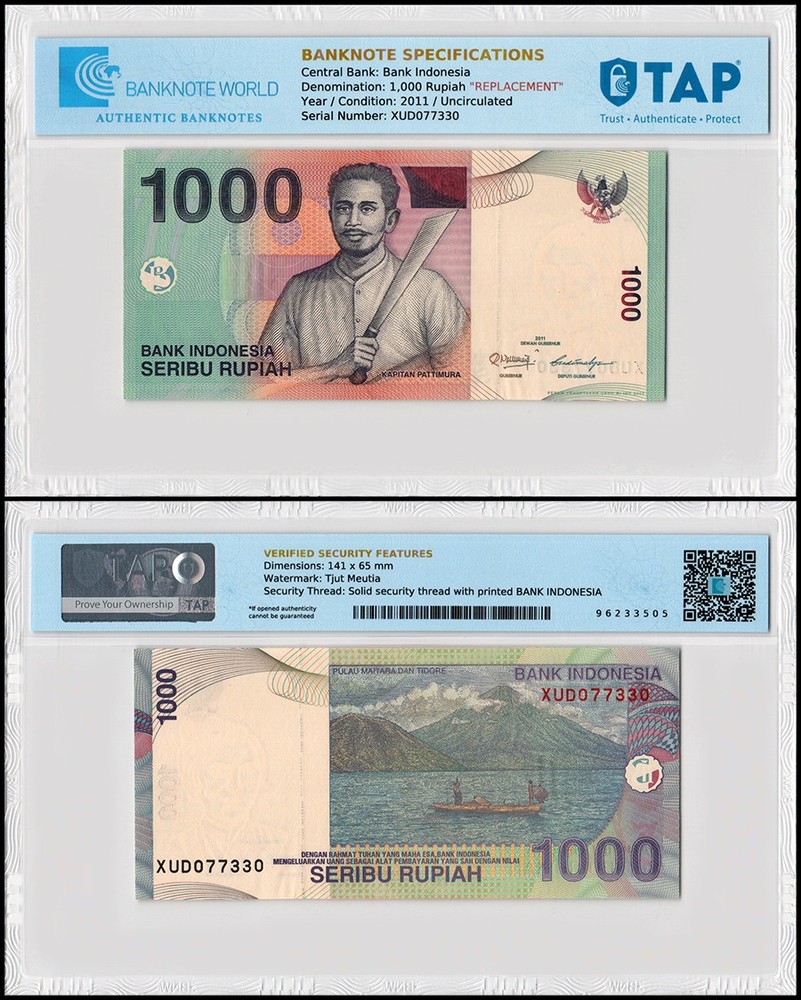 Indonesia 1000 Rupiah, 2011, P-141k, UNC, REPLACEMENT, Authenticated